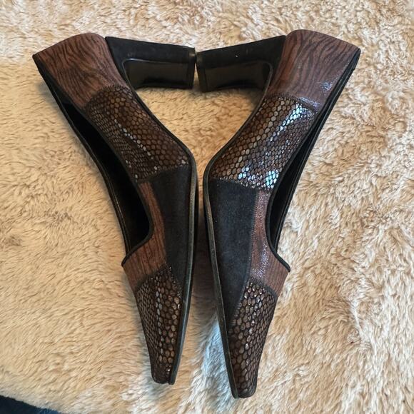 Proxy Women's sz 7 Heels Pumps Made In Spain Brown leather snakeskin square toe - Picture 7 of 10